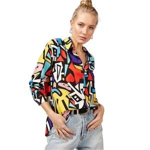 BIG DART Womens Top Stranger Things Style Art To Wear Picasso-Esque Style Sz 14